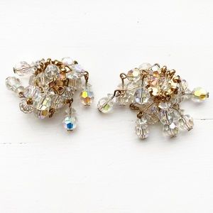 Vintage gold & clear bead strand clip-on earrings